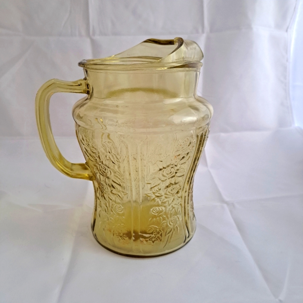 Vintage Federal Glass Sharon Cabbage Rose Pitcher